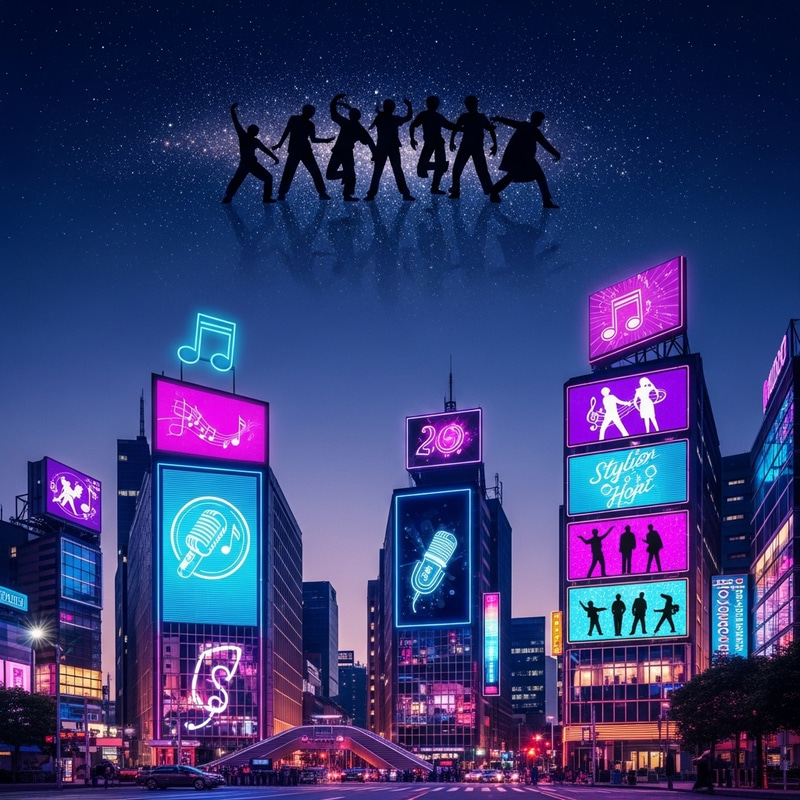 Billlie K-pop Cityscape | Neon Lights & Silhouettes