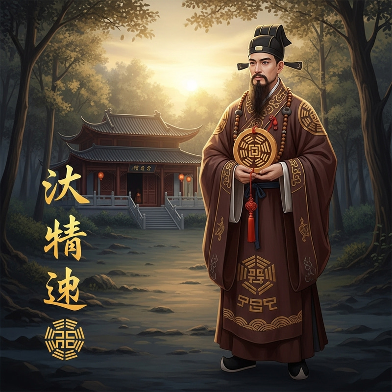 Serene Daoist Priest in Traditional Chinese Robes