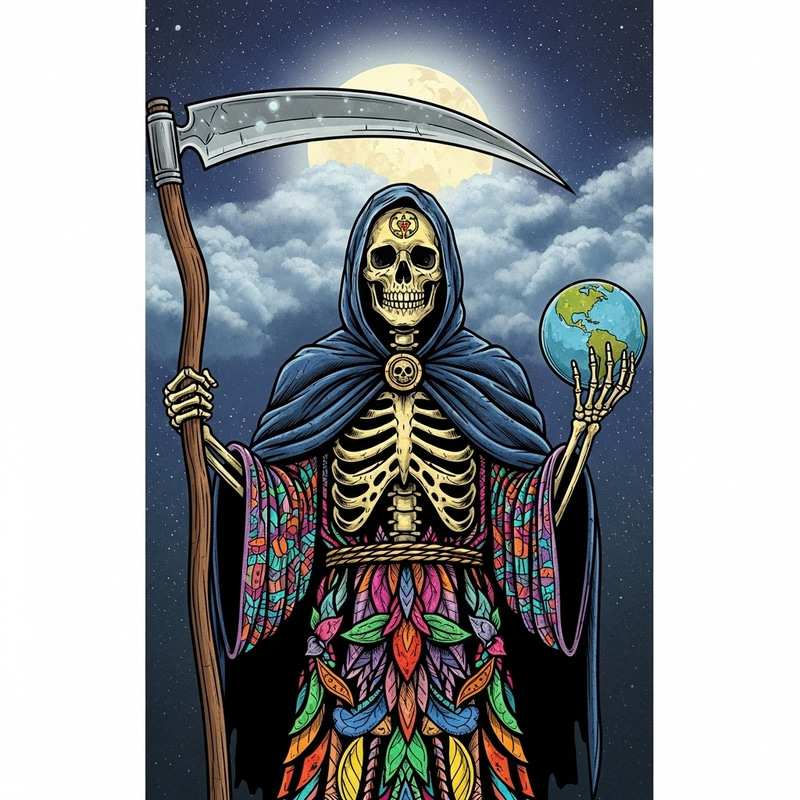 Santa Muerte Illustration: Traditional Folkloric Depiction
