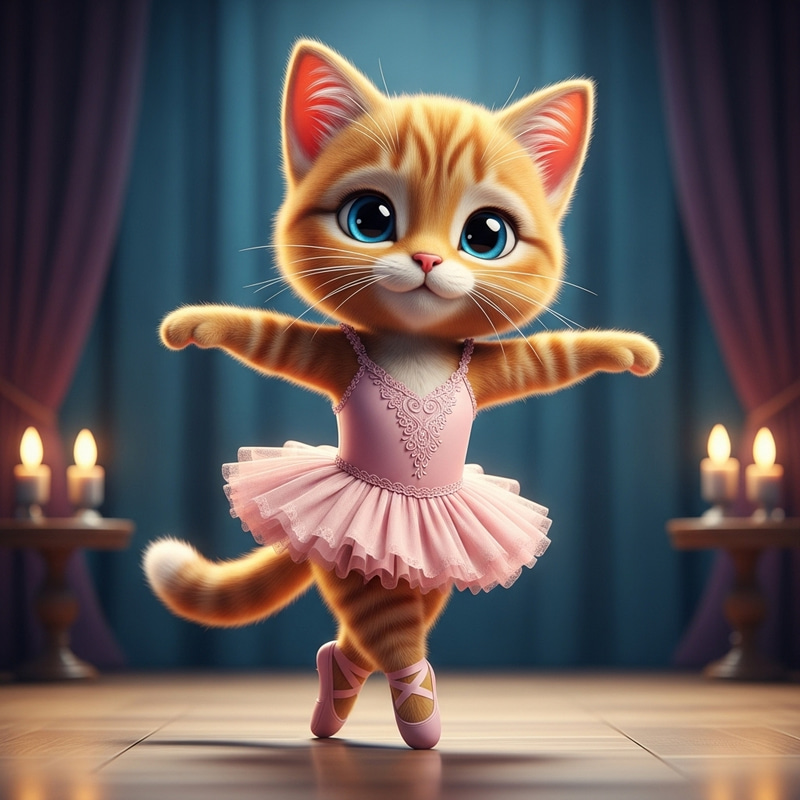 Elegant Ginger Cat Ballerina Dancing on Stage Elegant Ginger Cat Ballerina Dancing on Stage