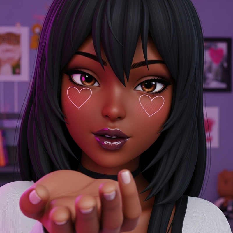 Stunning 3D Anime Portrait of a Dark-Skinned Woman Stunning 3D Anime Portrait of a Dark-Skinned Woman