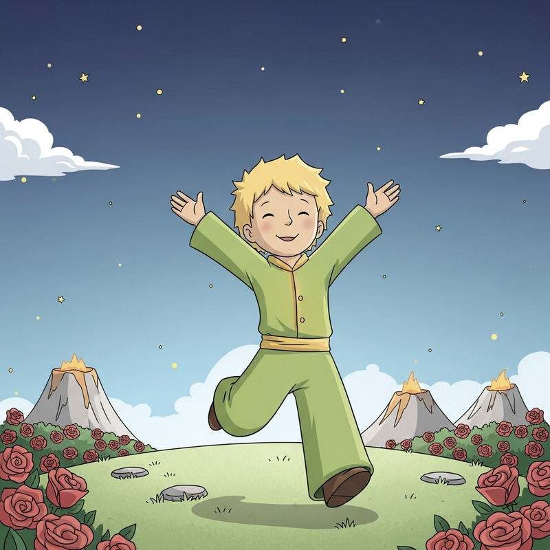 The Little Prince Running Free with Arms Raised