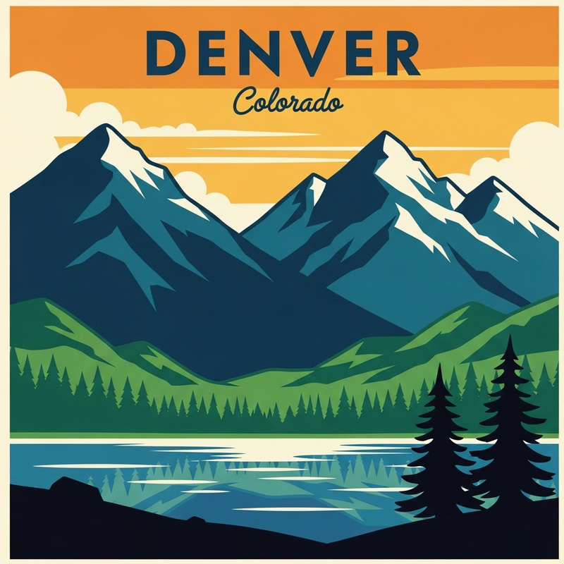 Vintage Travel Poster Art of Denver Mountains Vintage Travel Poster Art of Denver Mountains