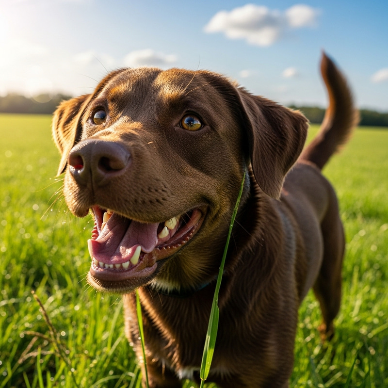 Friendly Brown Dog Playing in Green Field