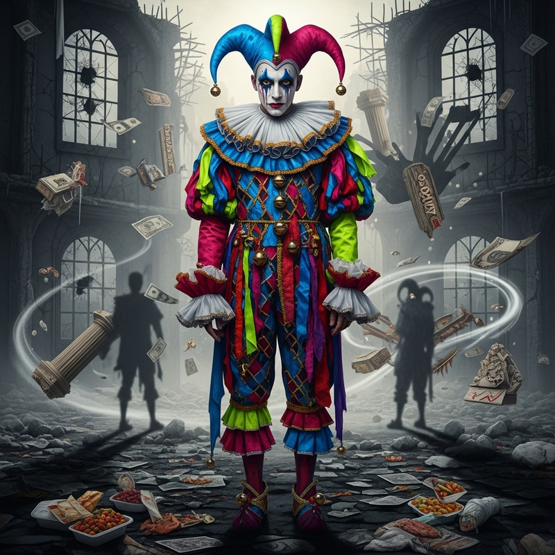 Vladimir Zelensky Illustration in Surreal Jester Costume Vladimir Zelensky Illustration in Surreal Jester Costume