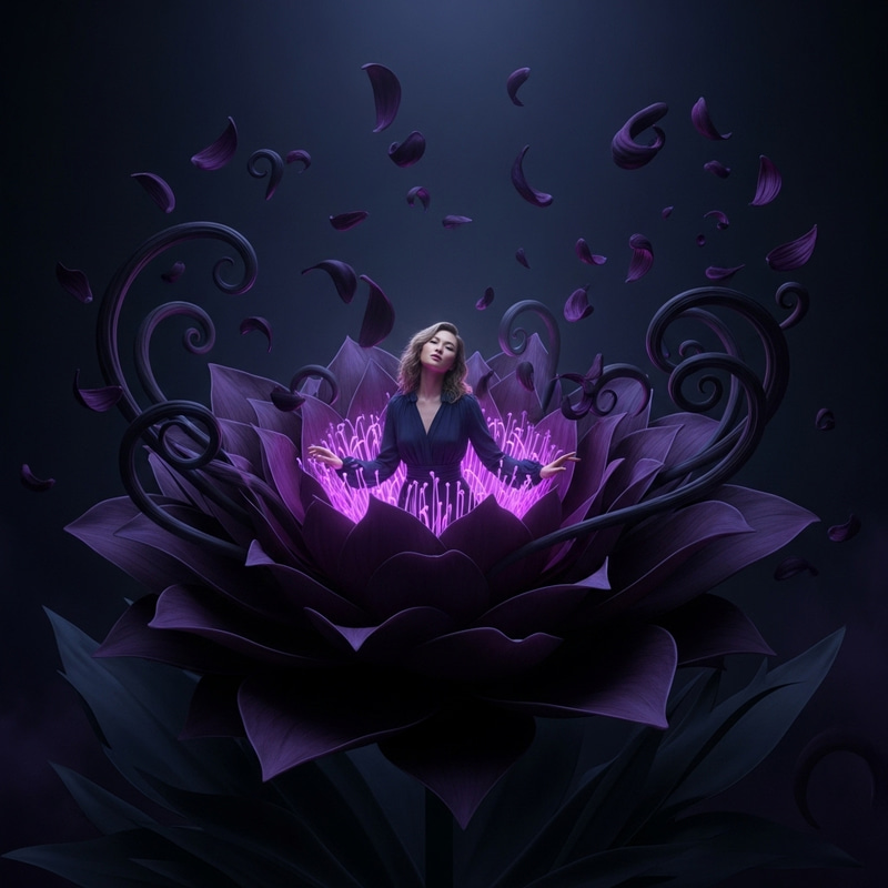 Ethereal Dark Fashion: Asian Lady in Bioluminescent Flower Ethereal Dark Fashion: Asian Lady in Bioluminescent Flower