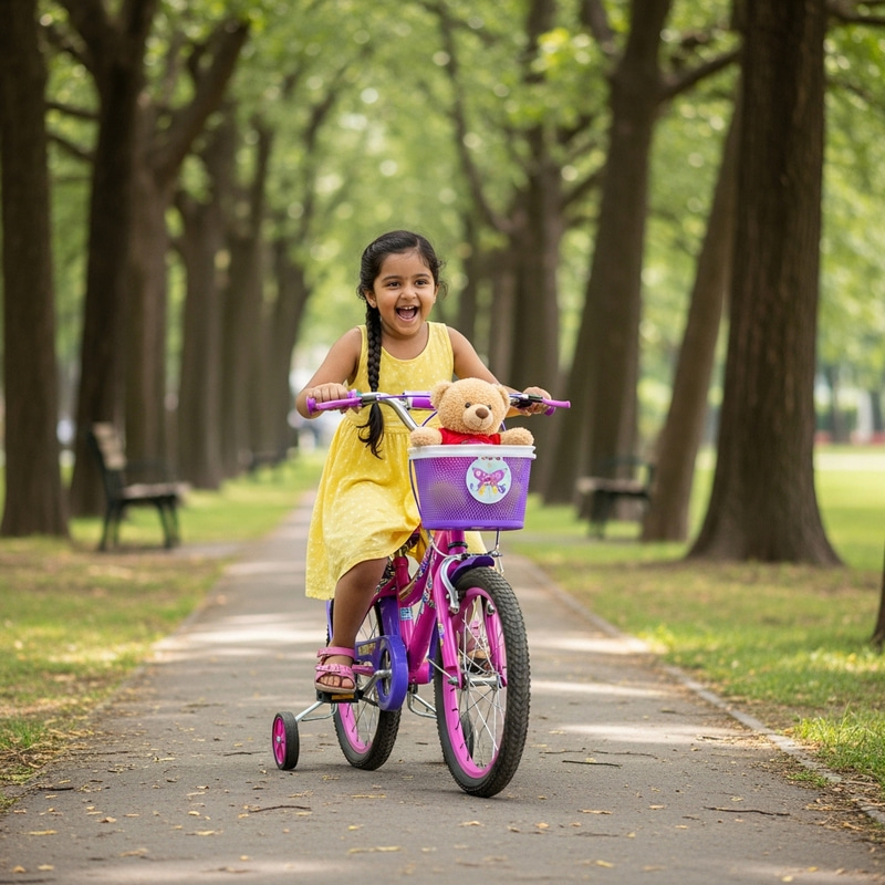 Happy Child Cycling in Peaceful Park Happy Child Cycling in Peaceful Park