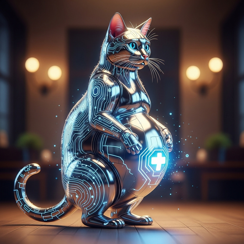 Pregnant AI Cat: Stunning Robotic Birth Visuals