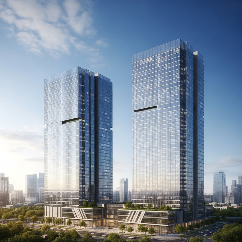 Two 70-story Buildings in Urban Landscape Two 70-story Buildings in Urban Landscape