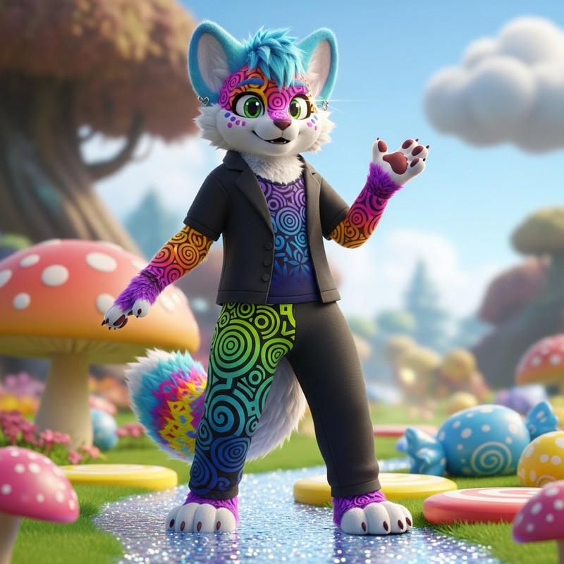 Vibrant Furro Character in Stylish Clothes
