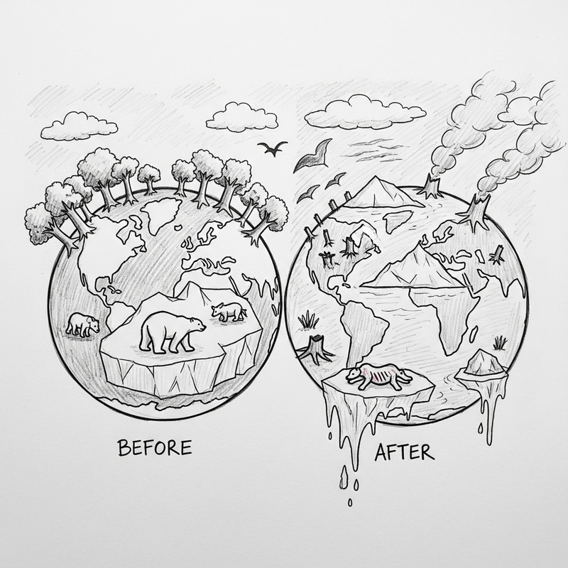 Drawing Before and After Climate Change: Earth, Animals, Ice Caps