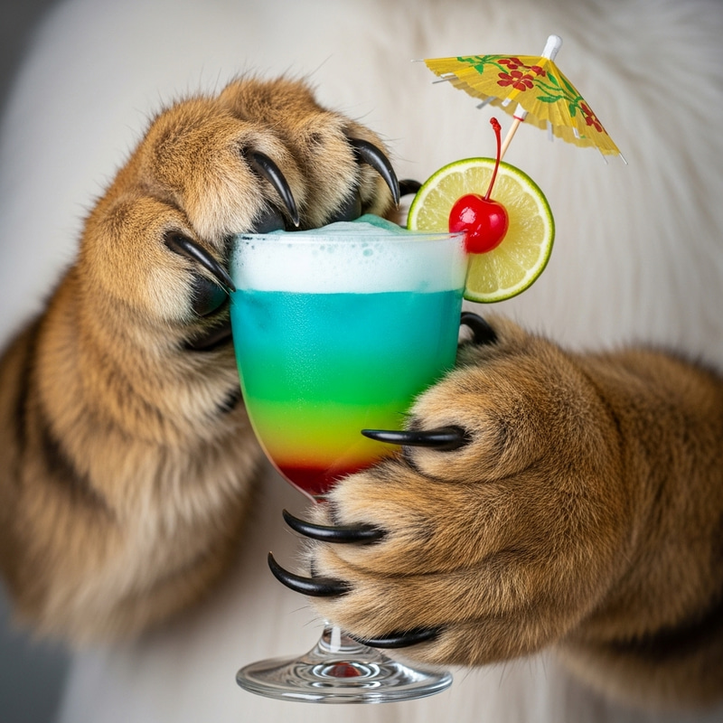 Cute Cocktail in Paws: Fun Drink with Umbrella Cute Cocktail in Paws: Fun Drink with Umbrella