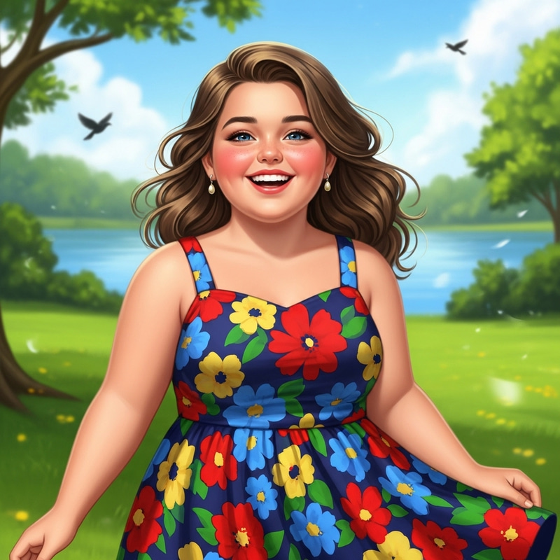 Confident Skoof Plus-sized Girl in Vibrant Floral Sundress