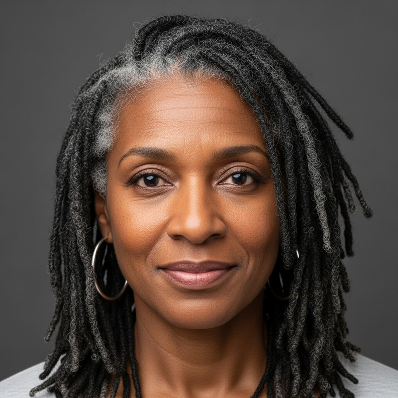 Stylish Black Woman with Grey & Black Locs Stylish Black Woman with Grey & Black Locs