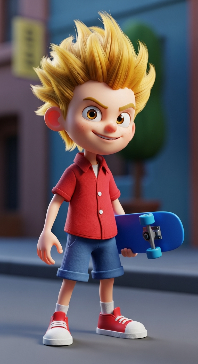 Bart Simpson 3D: Young Boy with Skateboard in 3D Style
