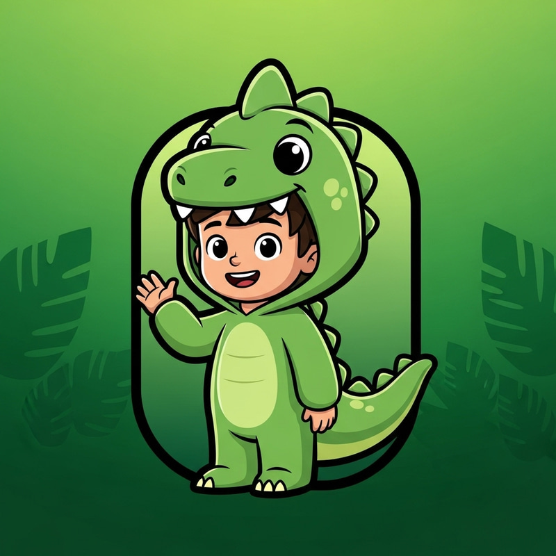 Boy in Dinosaur Costume on Green Background Boy in Dinosaur Costume on Green Background