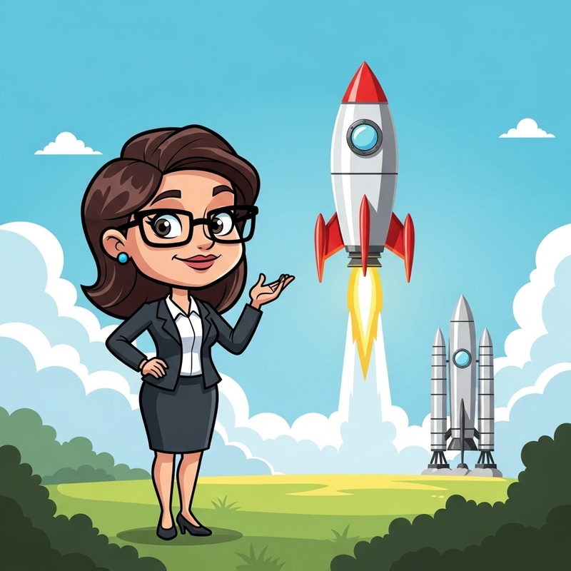 Creative Cartoon of Female Elon Musk Launching Rocket