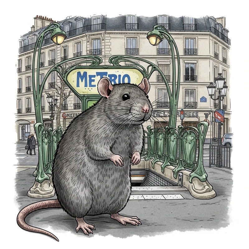 Unique View: Large Rat in Parisian Metro Setting Unique View: Large Rat in Parisian Metro Setting