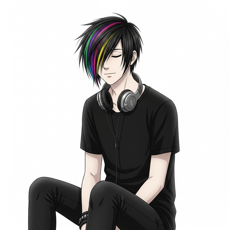 Ghost Emo Boy with Colorful Hair | Ethereal Melody Enthusiast Ghost Emo Boy with Colorful Hair | Ethereal Melody Enthusiast