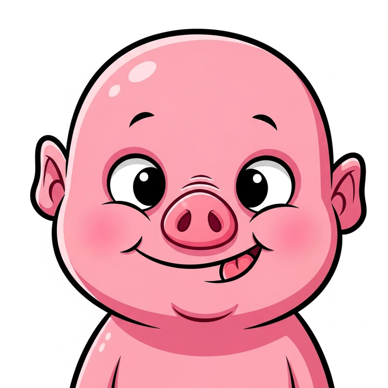 Bald Pink Cartoon Pig with Pou-Like Face Bald Pink Cartoon Pig with Pou-Like Face