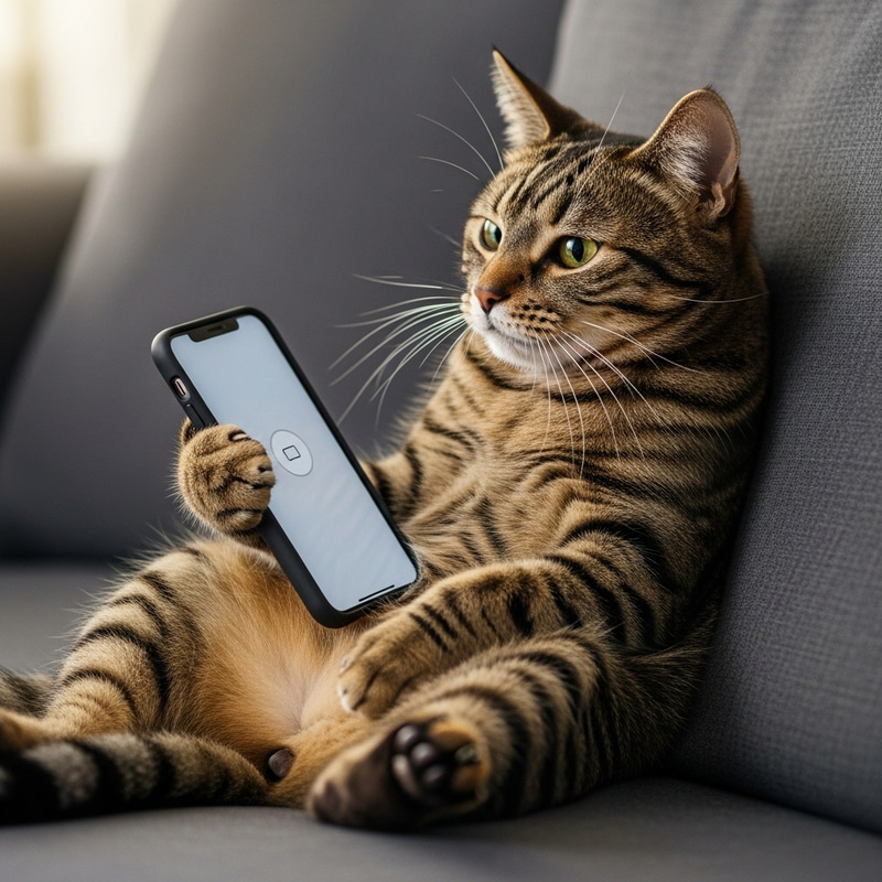 Cat Holding Cell Phone - Cute Pet Picture