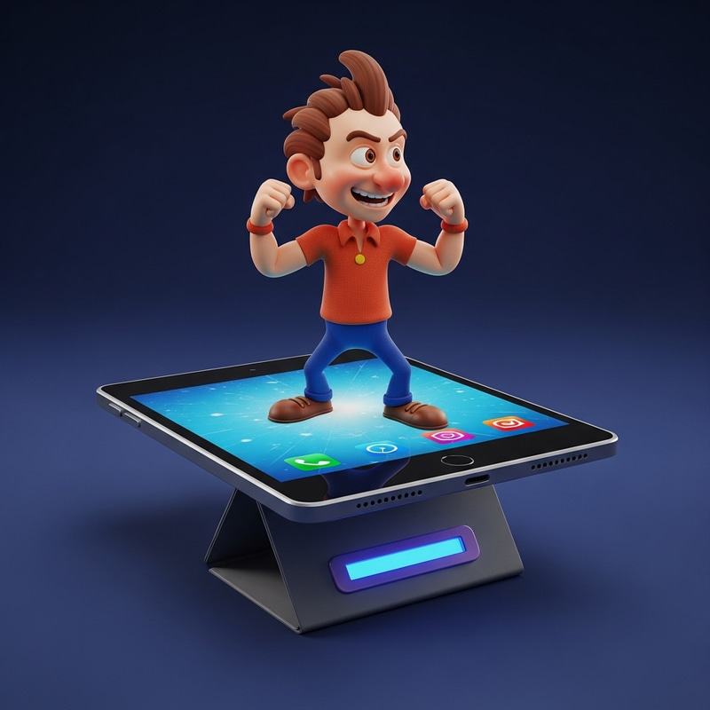 3D Pixar Style Character on Tablet - Standing Animation 3D Pixar Style Character on Tablet - Standing Animation