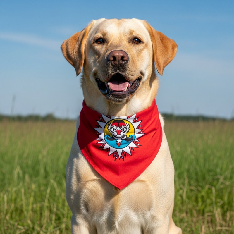 Adult Yellow Labra Retriever Sitting in Sunny Field