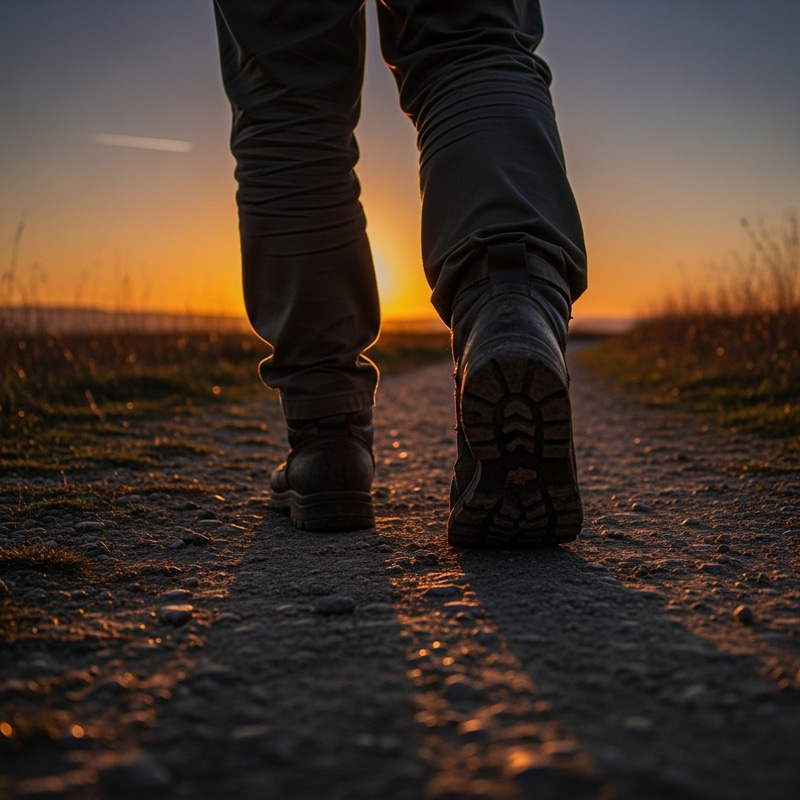 Pilgrim Walker at Dusk: Emphasizing the Feet Pilgrim Walker at Dusk: Emphasizing the Feet