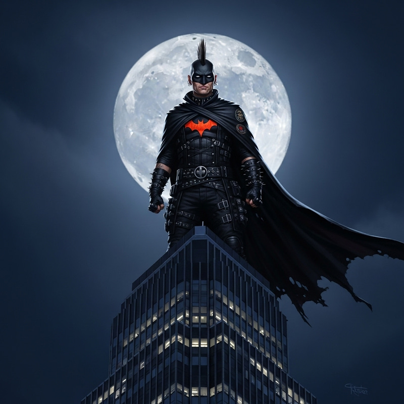 Batman Punk - Dark Vigilante with Mohawk and Piercings