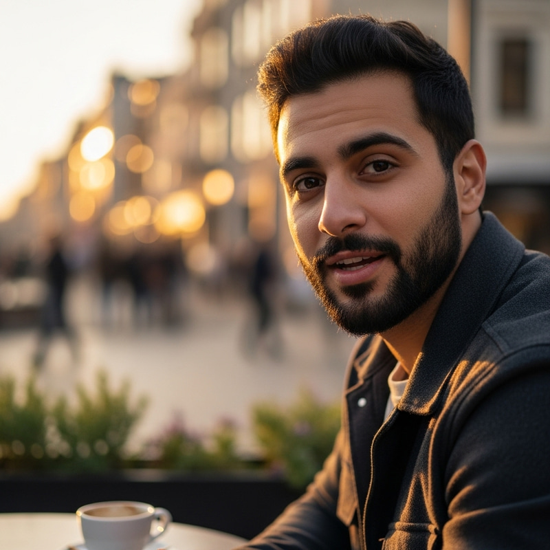 Handsome Arab Man Sitting Facing Camera and Talking