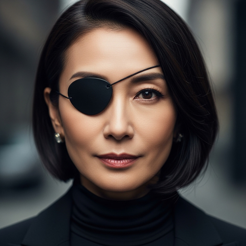 Seductive Japanese Woman with Bob Haircut and Eyepatch