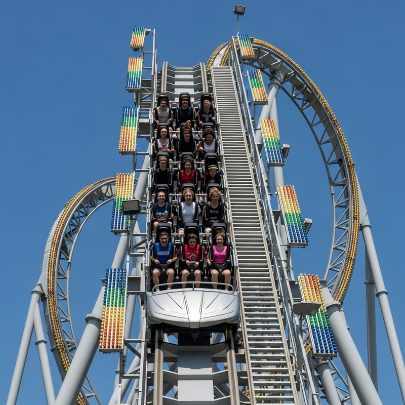 Adrenaline-Fueled Roller Coaster Ascends High | Exciting Journey Adrenaline-Fueled Roller Coaster Ascends High | Exciting Journey