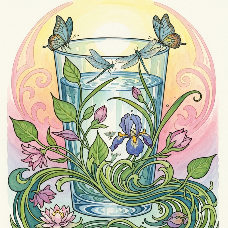 Ghibli Art Style Glass of Water - Whimsical Artistic Tribute Ghibli Art Style Glass of Water - Whimsical Artistic Tribute