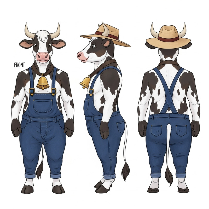 Anthropomorphic Cow Reference Sheet - Detailed Bos Taurus Character Design Anthropomorphic Cow Reference Sheet - Detailed Bos Taurus Character Design