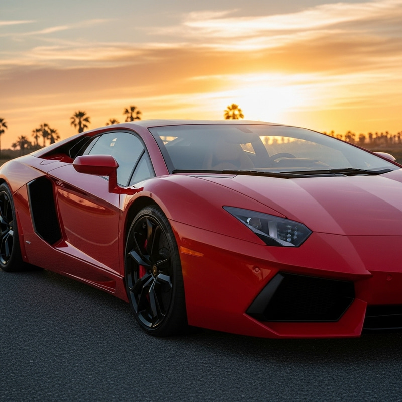 Vibrant Red Lamborghini | Stunning Sunset Scene Vibrant Red Lamborghini | Stunning Sunset Scene