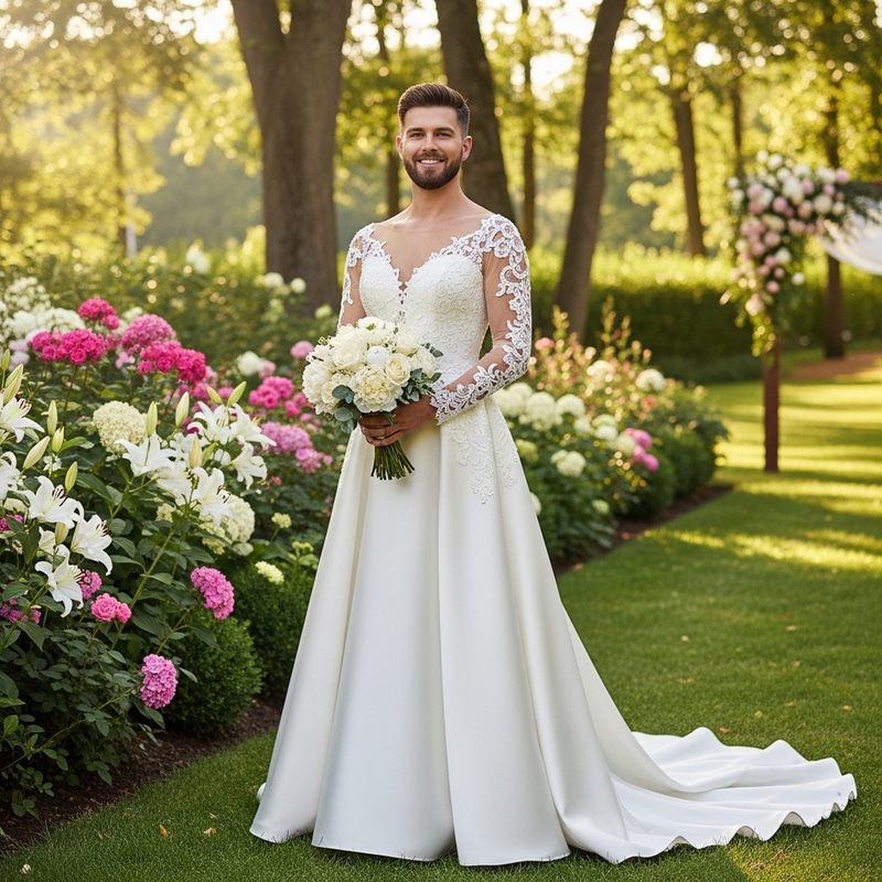 Crossdresser in Satin Wedding Dress - Embrace Your Style