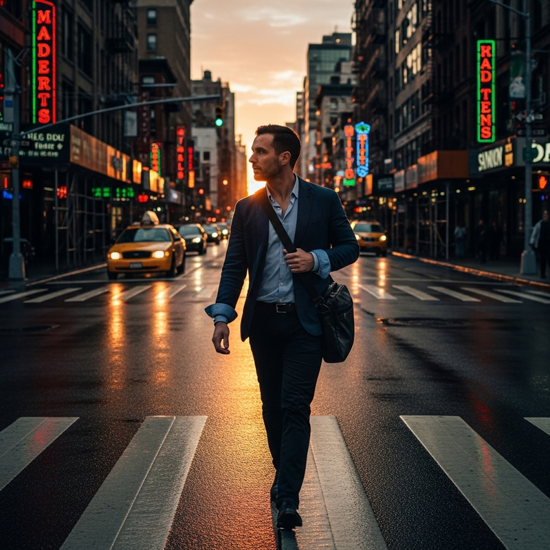 Man Crossing the Street - Urban Scene