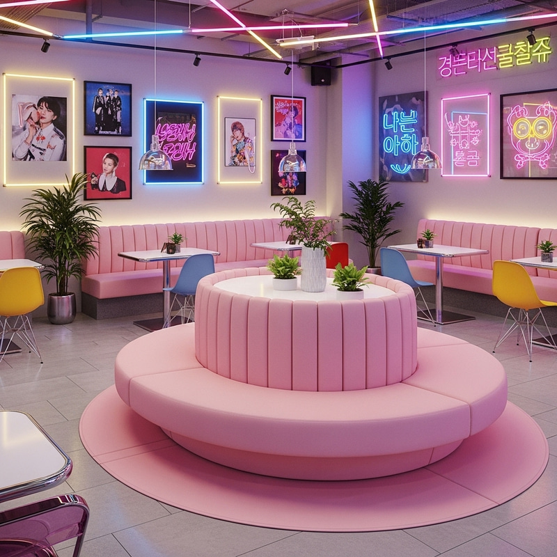 Modern Pink Oval Trunk for 8 in K-Pop Cafe - 3D Render