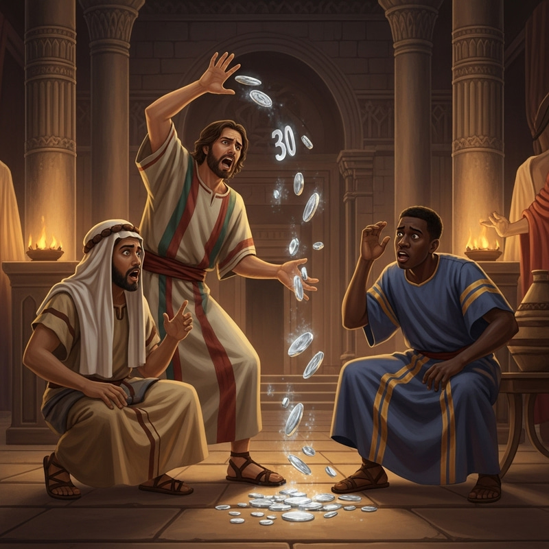 Biblical Scene: Judas Betrays with Silver Coins Biblical Scene: Judas Betrays with Silver Coins