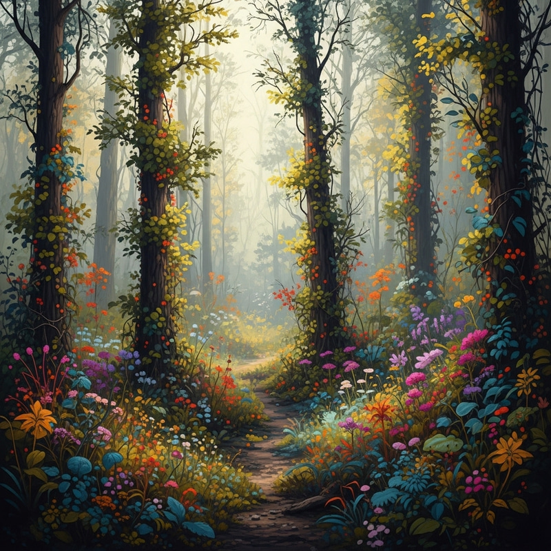 Abstract Forest Ecosystem: Mystic Flora and Wildlife Abstract Forest Ecosystem: Mystic Flora and Wildlife