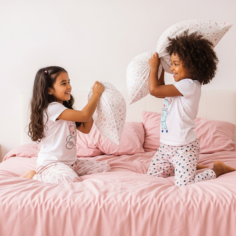 Playful Pillow Fight: Joyful Childhood Moments Playful Pillow Fight: Joyful Childhood Moments