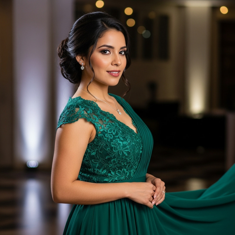 Realistic Hispanic Woman in Elegant Dress | Radiant Beauty Realistic Hispanic Woman in Elegant Dress | Radiant Beauty