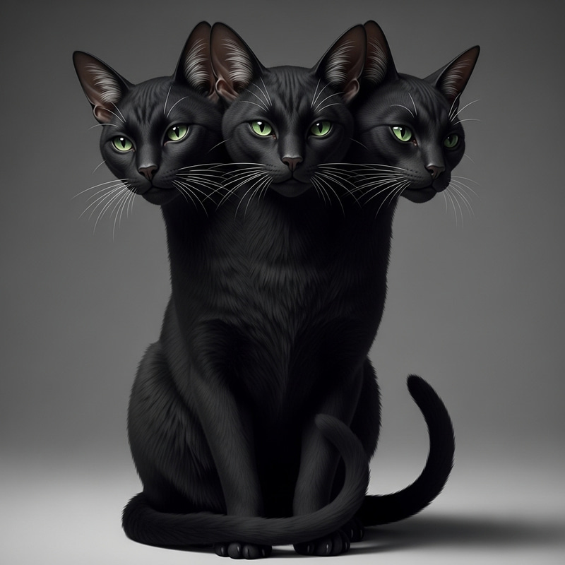 Majestic Black Cat with Three Heads Majestic Black Cat with Three Heads