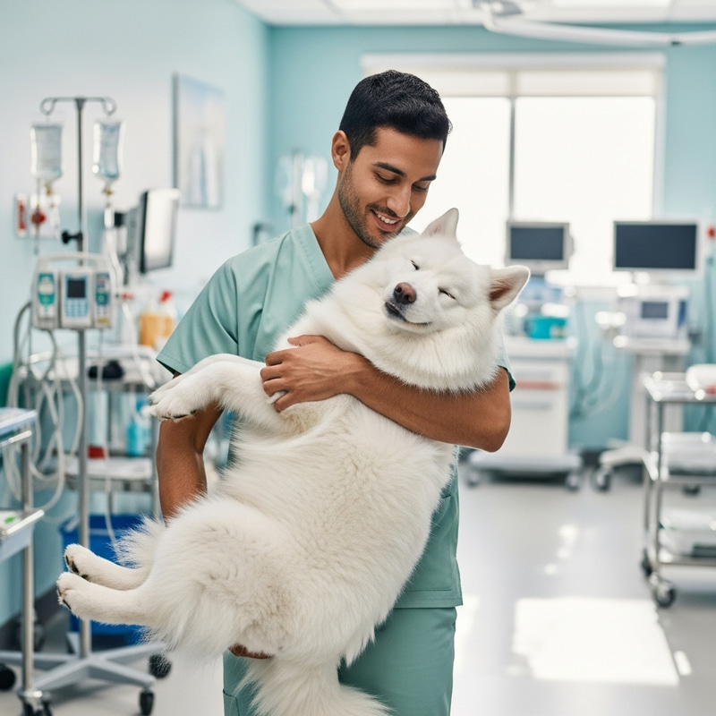Nurse Holding a Cute Dog: Compassion in Care