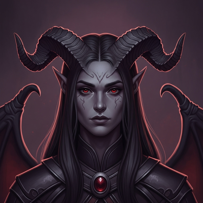 Stylish Tiefling with Medium Horns and Long Hair | Mystical Beauty Stylish Tiefling with Medium Horns and Long Hair | Mystical Beauty