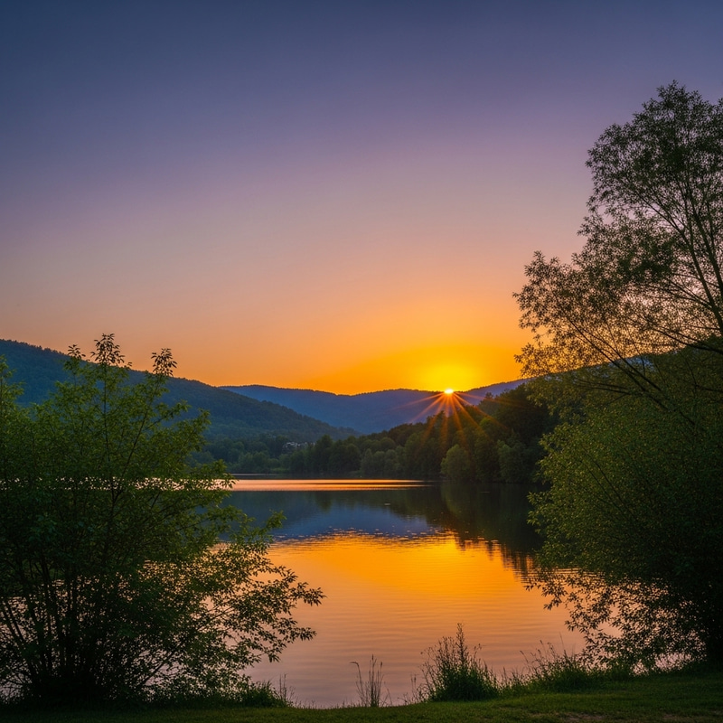 Sunset Over a Tranquil Lake - Nature's Serenity