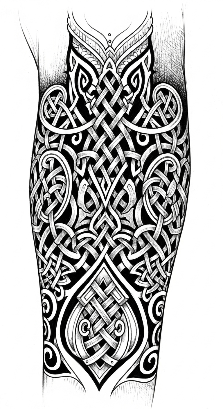 Intricate Viking Knotwork Sleeve Tattoo Artwork