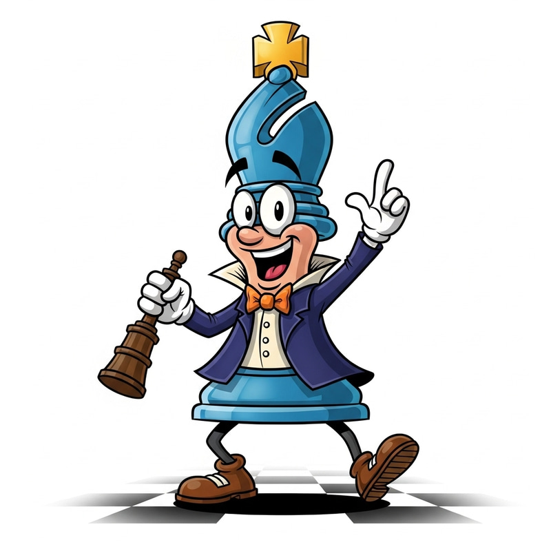 Whimsical Chess Bishop Character for Children's Book - Comic Style with Vibrant Colors Whimsical Chess Bishop Character for Children's Book - Comic Style with Vibrant Colors