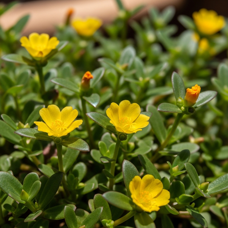 Verdolaga Plant with Succulent Leaves & Yellow Flowers Verdolaga Plant with Succulent Leaves & Yellow Flowers