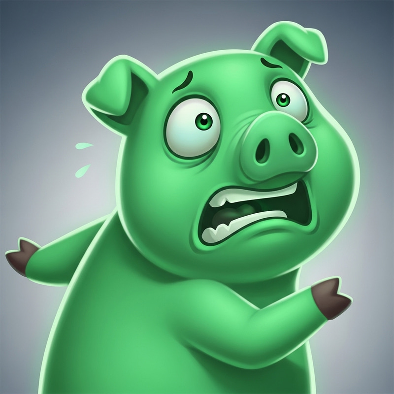Scared Green Pig - Vibrant & Panicked Cartoon Pig